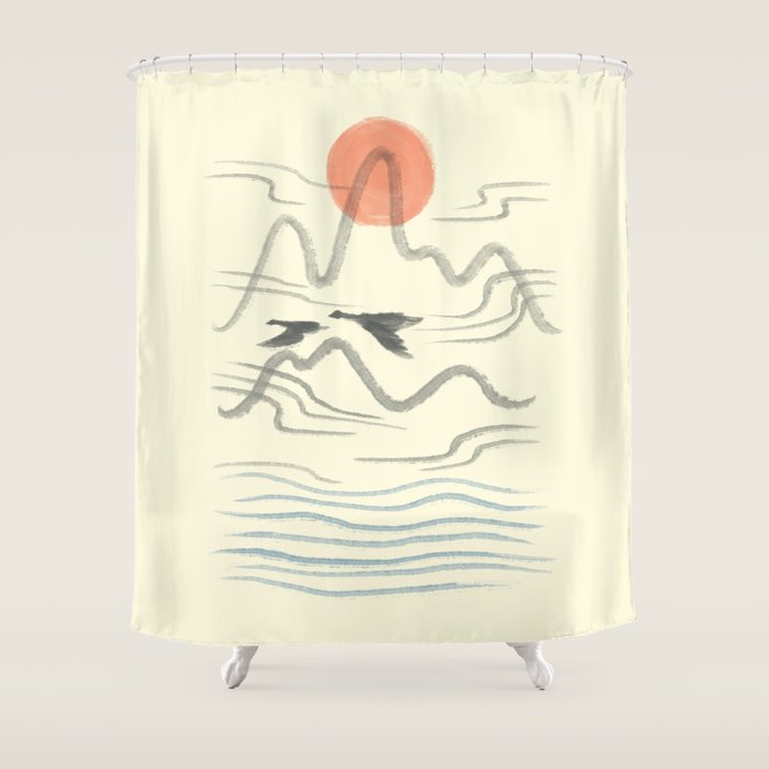 Watercolor 9 Abstraction minimal landscape lover bird Shower Curtain Gallery Image 1