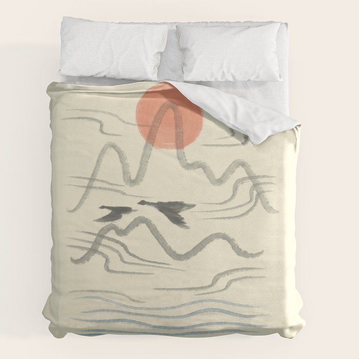 Watercolor 9 Abstraction minimal landscape lover bird Duvet Cover Gallery Image 2