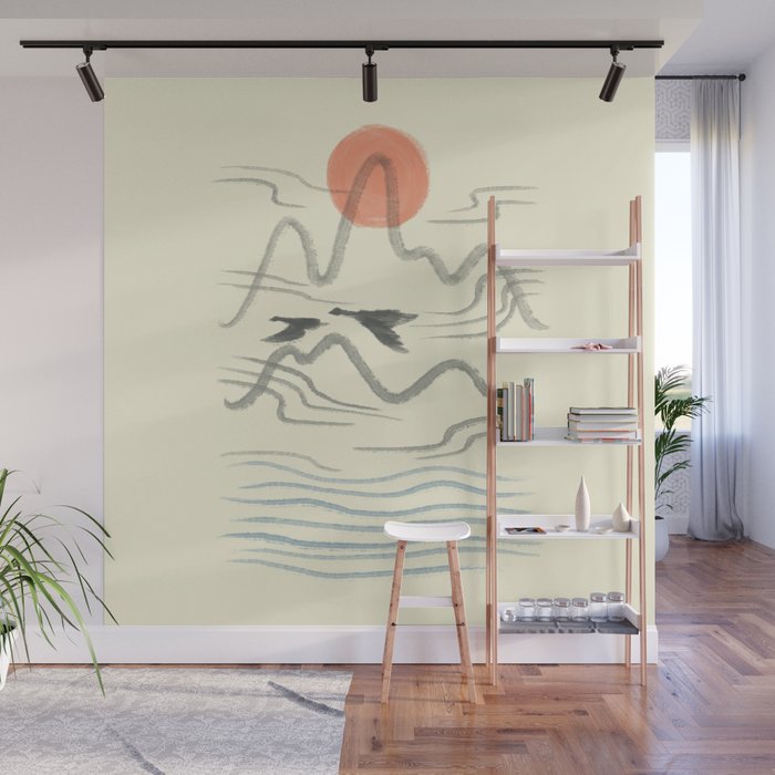 Watercolor 9 Abstraction minimal landscape lover bird Wall Mural Gallery Image 1