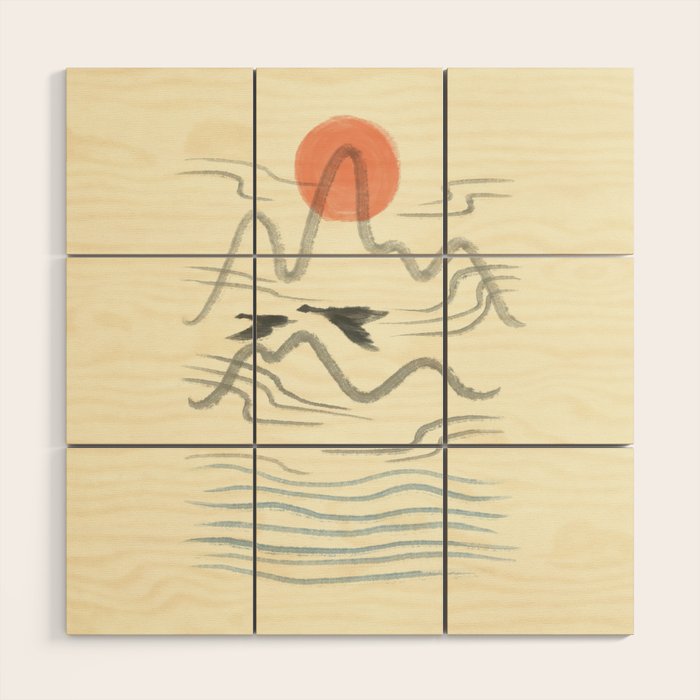 Watercolor 9 Abstraction minimal landscape lover bird Wood Wall Art Gallery Image 1