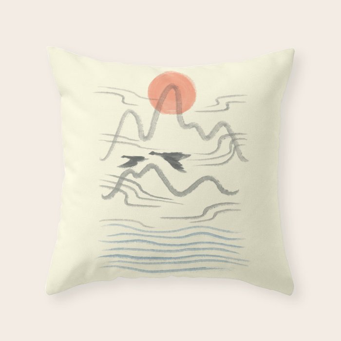 Watercolor 9 Abstraction minimal landscape lover bird Throw Pillow Gallery Image 6