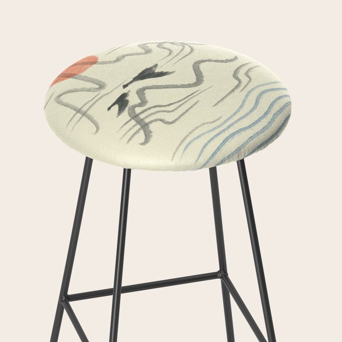 Watercolor 9 Abstraction minimal landscape lover bird Stool Gallery Image 2