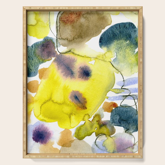 Spring Equinox 2 x colorful yellow watercolor abstract painting happy Serving Tray Gallery Image 1