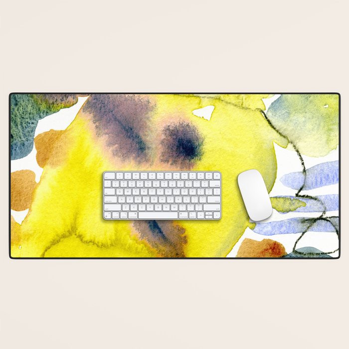 Spring Equinox 2 x colorful yellow watercolor abstract painting happy Desk Mat Gallery Image 1