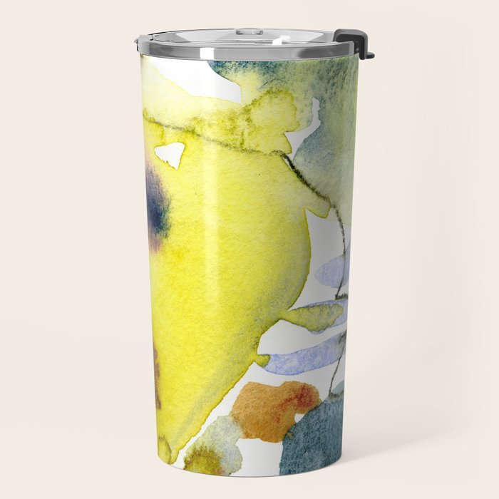 Spring Equinox 2 x colorful yellow watercolor abstract painting happy Travel Mug Gallery Image 2