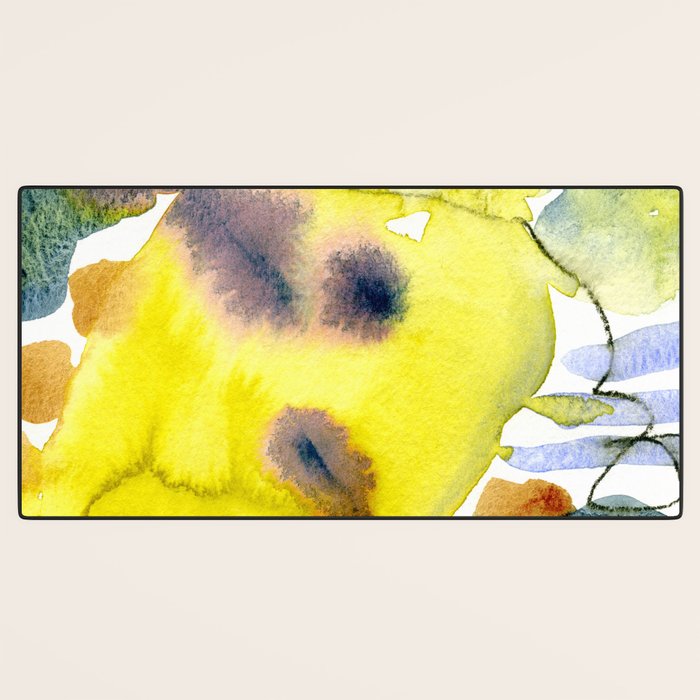 Spring Equinox 2 x colorful yellow watercolor abstract painting happy Desk Mat Gallery Image 3