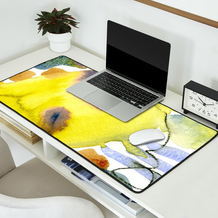 Spring Equinox 2 x colorful yellow watercolor abstract painting happy Desk Mat Gallery Image 2