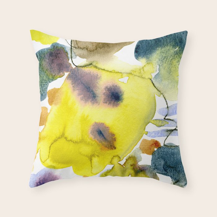 Spring Equinox 2 x colorful yellow watercolor abstract painting happy Throw Pillow Gallery Image 6