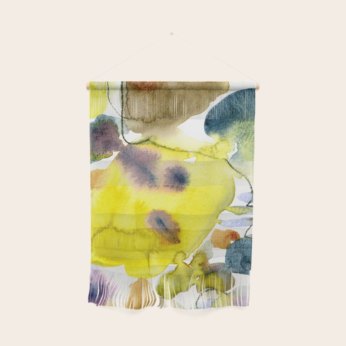 Spring Equinox 2 x colorful yellow watercolor abstract painting happy Wall Hanging Gallery Image 1