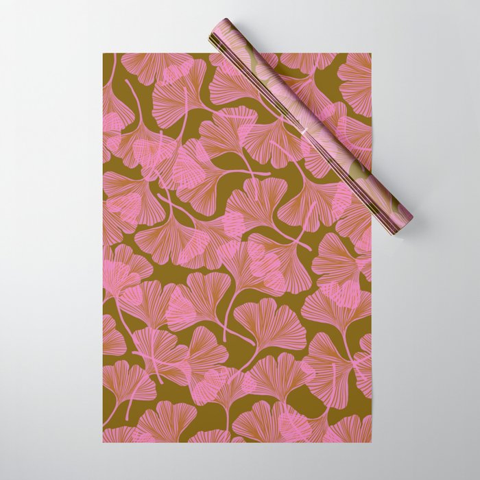 Pink Ginkgo Leaf Pattern Wrapping Paper Gallery Image 1