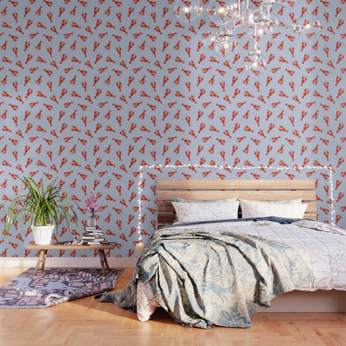 Classic Red Lobsters Pattern On Light Blue Wallpaper Gallery Image 3