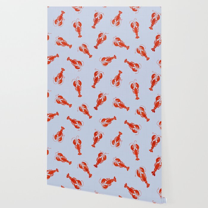 Classic Red Lobsters Pattern On Light Blue Wallpaper Gallery Image 2