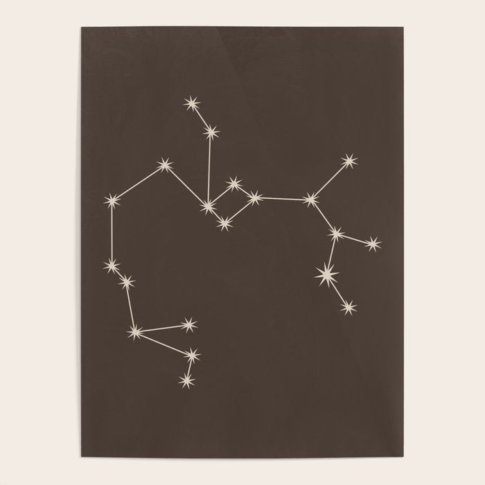 Sagittarius Zodiac Star Constellation Line Art Coffee Brown Poster Gallery Image 4