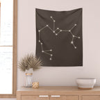 Sagittarius Zodiac Star Constellation Line Art Coffee Brown Wall Tapestry Gallery Image 2
