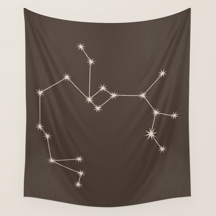 Sagittarius Zodiac Star Constellation Line Art Coffee Brown Wall Tapestry Gallery Image 1