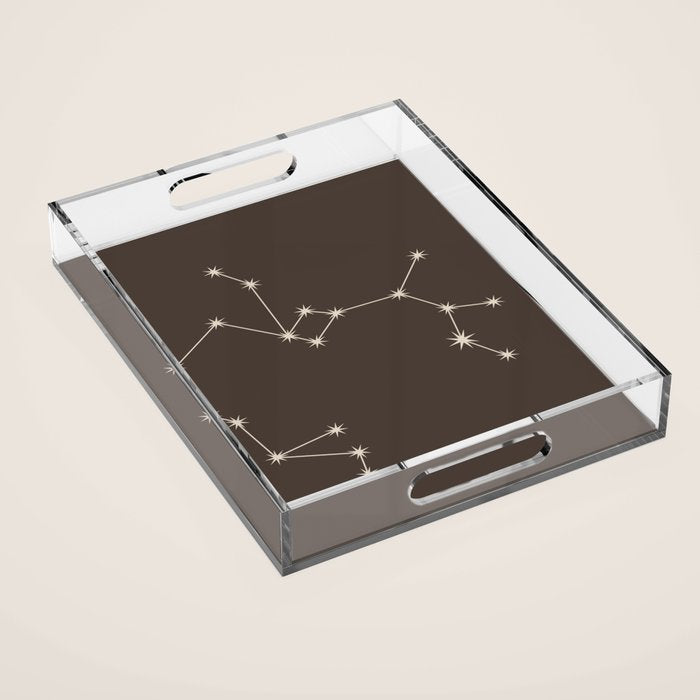 Sagittarius Zodiac Star Constellation Line Art Coffee Brown Acrylic Tray Gallery Image 1