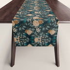 Spring Song - Dark Teal Birds and Floral Print Table Runner Gallery Image 1