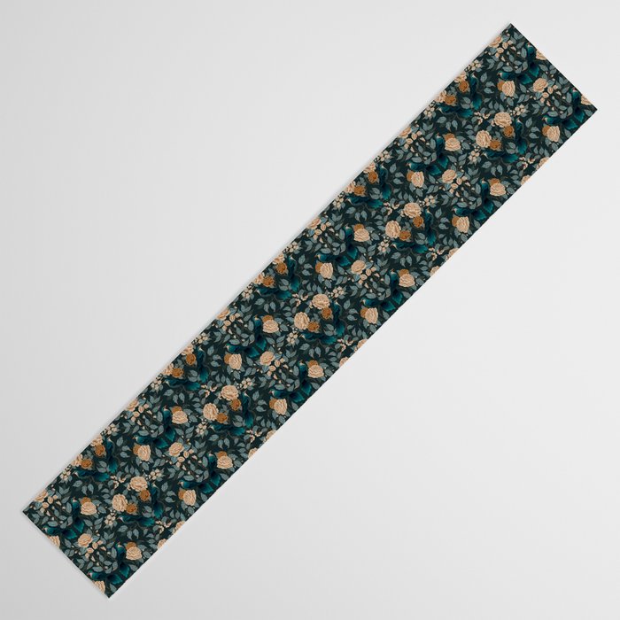 Spring Song - Dark Teal Birds and Floral Print Table Runner Gallery Image 3