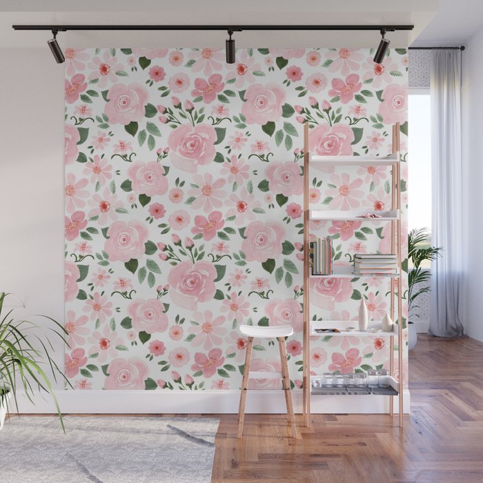 Blush Pink Floral Blooms Wall Mural Gallery Image 1