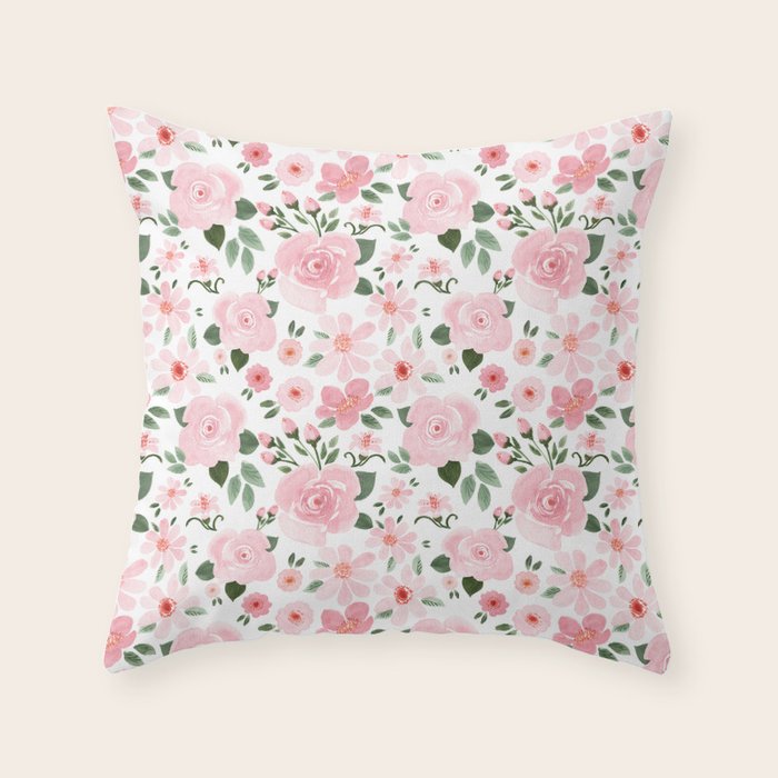 Blush Pink Floral Blooms Throw Pillow Gallery Image 1