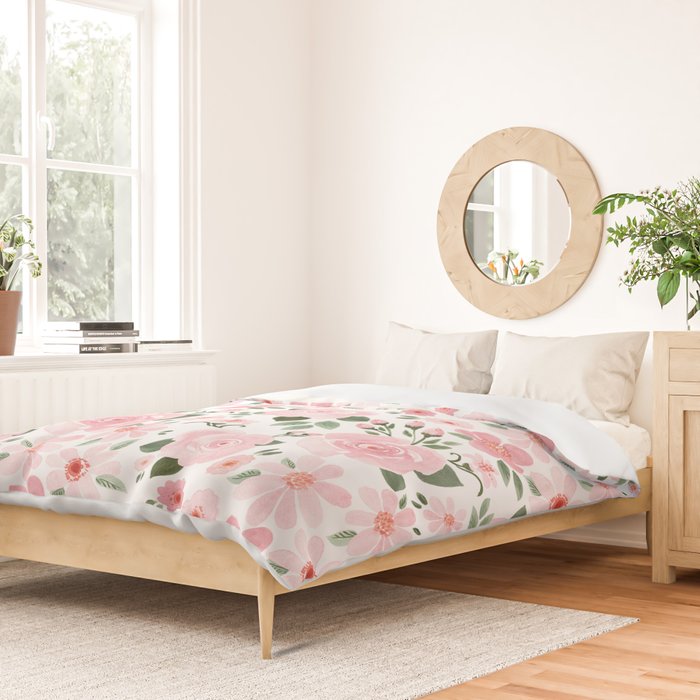 Blush Pink Floral Blooms Duvet Cover Gallery Image 2