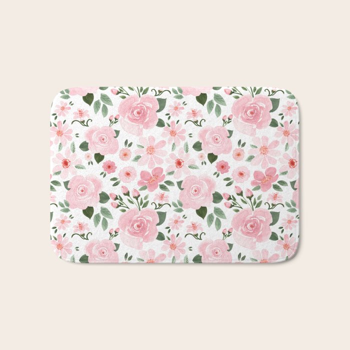 Blush Pink Floral Blooms Bath Mat Gallery Image 1