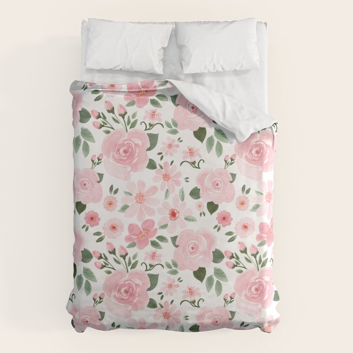 Blush Pink Floral Blooms Duvet Cover Gallery Image 1