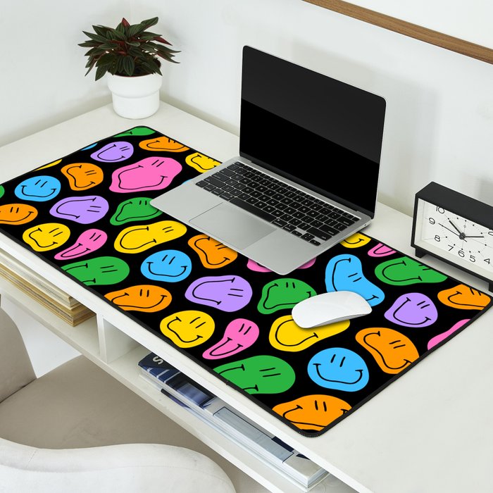 Colorful smiling happy face cartoon pattern Desk Mat Gallery Image 2