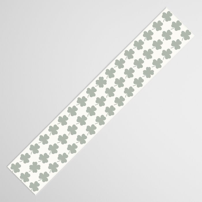 Clovers XXXIV Neutral Green Botanical Pattern Table Runner Gallery Image 3