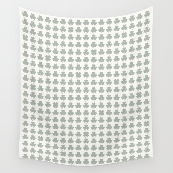 Clovers XXXIV Neutral Green Botanical Pattern Wall Tapestry Gallery Image 1