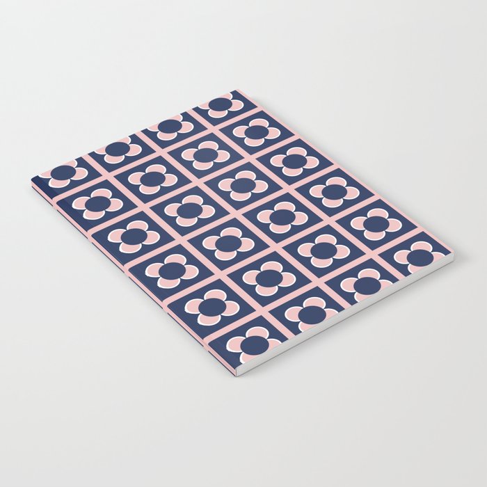 Scandi Flower Minimalist Mid Century Floral Pattern in Pink, White, and Navy Blue Notebook Gallery Image 2