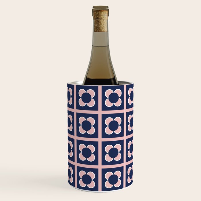 Scandi Flower Minimalist Mid Century Floral Pattern in Pink, White, and Navy Blue Wine Chiller Gallery Image 1
