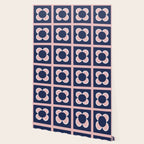 Scandi Flower Minimalist Mid Century Floral Pattern in Pink, White, and Navy Blue Wallpaper Gallery Image 2