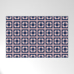 Scandi Flower Minimalist Mid Century Floral Pattern in Pink, White, and Navy Blue Welcome Mat Gallery Image 1