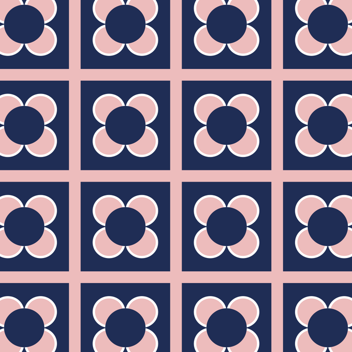 Scandi Flower Minimalist Mid Century Floral Pattern in Pink, White, and Navy Blue Coffee Mug Gallery Image 2
