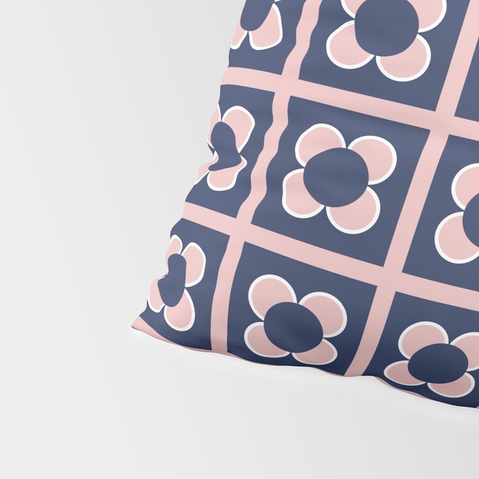 Scandi Flower Minimalist Mid Century Floral Pattern in Pink, White, and Navy Blue Pillow Sham Gallery Image 4
