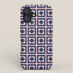 Scandi Flower Minimalist Mid Century Floral Pattern in Pink, White, and Navy Blue iPhone Case Gallery Image 1