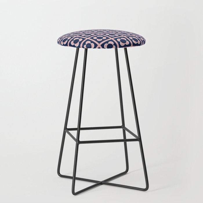 Scandi Flower Minimalist Mid Century Floral Pattern in Pink, White, and Navy Blue Stool Gallery Image 1