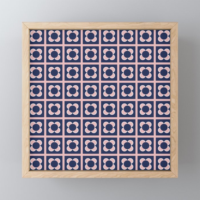 Scandi Flower Minimalist Mid Century Floral Pattern in Pink, White, and Navy Blue Mini Art Print Gallery Image 1