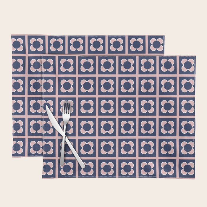 Scandi Flower Minimalist Mid Century Floral Pattern in Pink, White, and Navy Blue Placemat Gallery Image 1