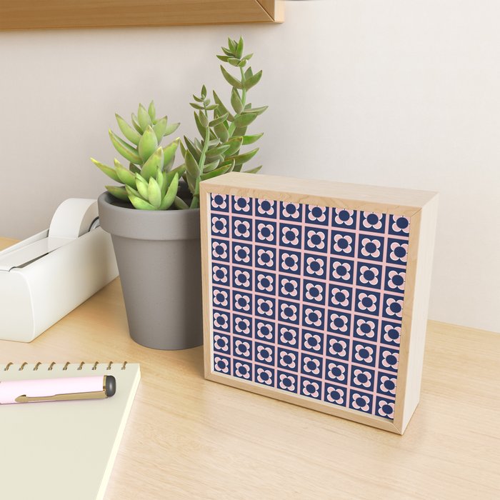 Scandi Flower Minimalist Mid Century Floral Pattern in Pink, White, and Navy Blue Mini Art Print Gallery Image 2
