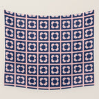 Scandi Flower Minimalist Mid Century Floral Pattern in Pink, White, and Navy Blue Wall Tapestry Gallery Image 4