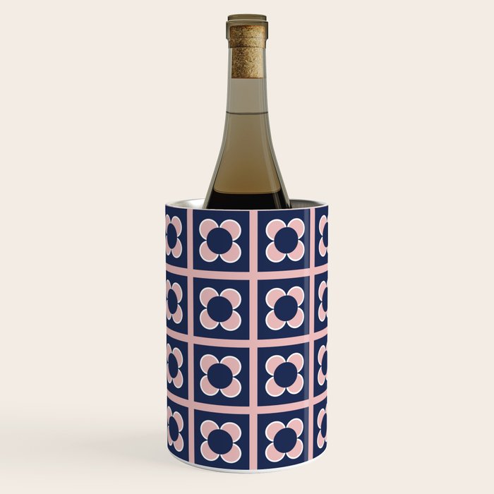 Scandi Flower Minimalist Mid Century Floral Pattern in Pink, White, and Navy Blue Wine Chiller Gallery Image 3