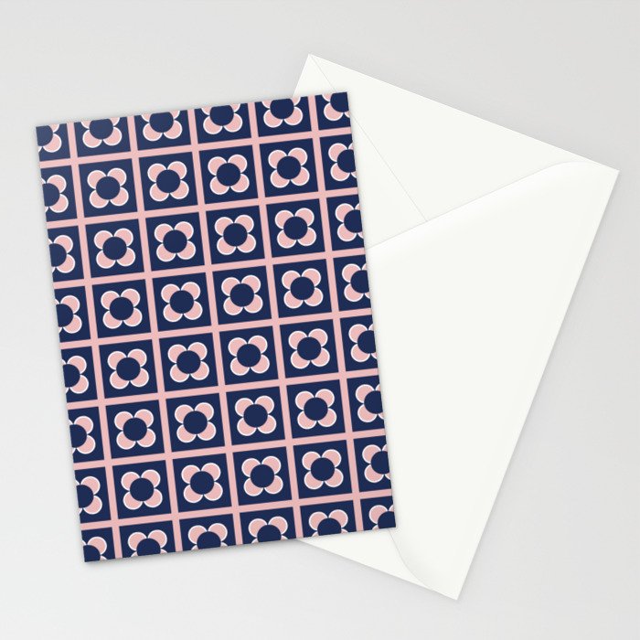 Scandi Flower Minimalist Mid Century Floral Pattern in Pink, White, and Navy Blue Stationery Card Gallery Image 2