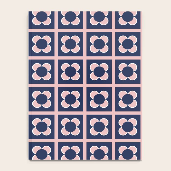 Scandi Flower Minimalist Mid Century Floral Pattern in Pink, White, and Navy Blue Notebook Gallery Image 4