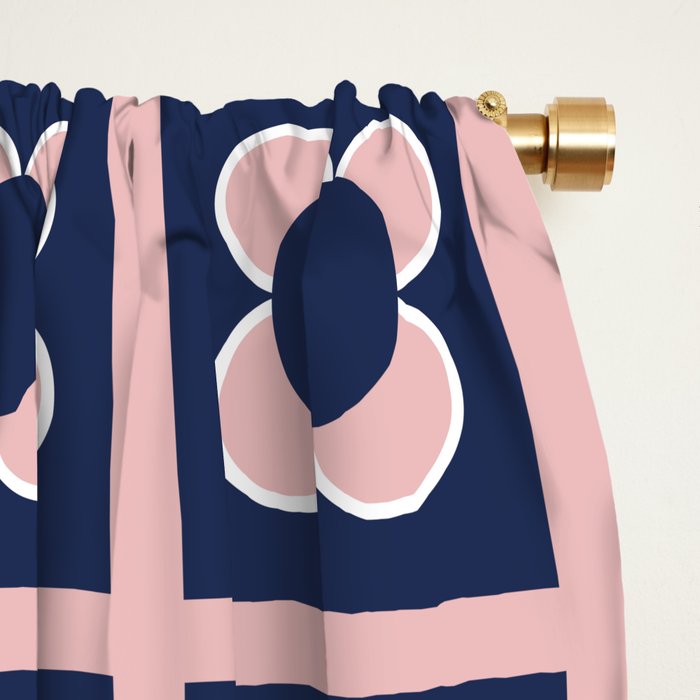 Scandi Flower Minimalist Mid Century Floral Pattern in Pink, White, and Navy Blue Window Curtain Gallery Image 2