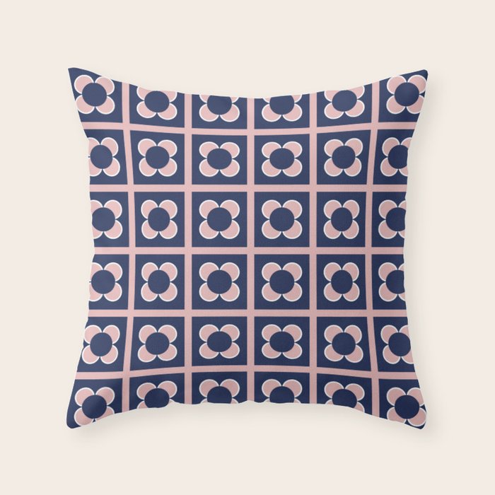 Scandi Flower Minimalist Mid Century Floral Pattern in Pink, White, and Navy Blue Throw Pillow Gallery Image 6