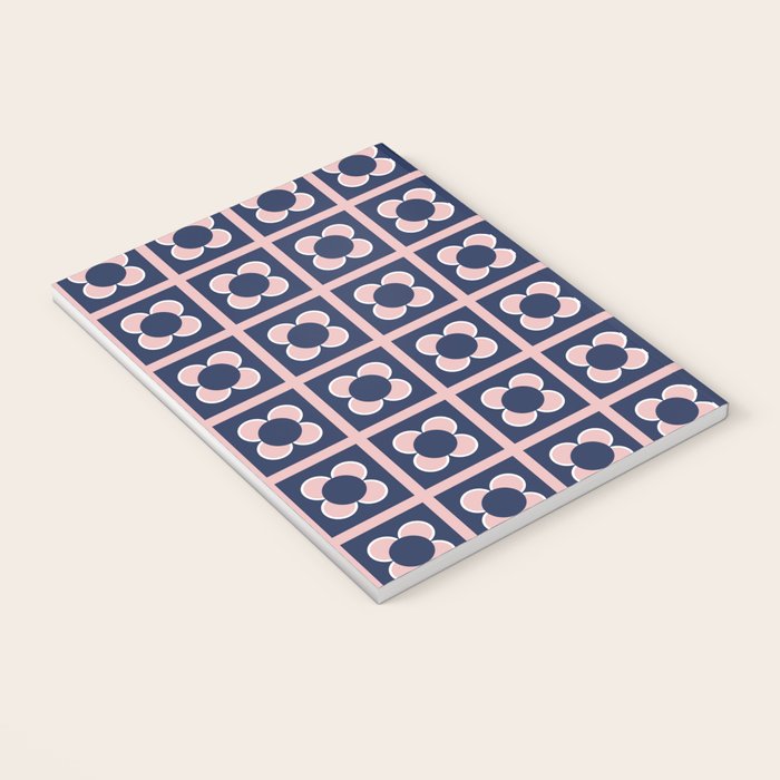 Scandi Flower Minimalist Mid Century Floral Pattern in Pink, White, and Navy Blue Notebook Gallery Image 3