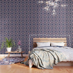 Scandi Flower Minimalist Mid Century Floral Pattern in Pink, White, and Navy Blue Wallpaper Gallery Image 3