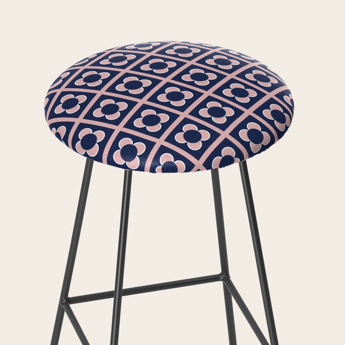 Scandi Flower Minimalist Mid Century Floral Pattern in Pink, White, and Navy Blue Stool Gallery Image 2